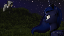 Size: 1920x1080 | Tagged: safe, artist:christian69229, princess luna, oc, oc:alex sinfalair, alicorn, pony, 3d, canon x oc, flower, grass, lulex, source filmmaker