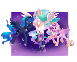 Size: 3499x2818 | Tagged: safe, artist:drawbauchery, princess cadance, princess celestia, princess luna, twilight sparkle, twilight sparkle (alicorn), alicorn, pony, twilight's kingdom, female, mare, rear view, royal sisters, simple background, smiling, transparent background, you'll play your part