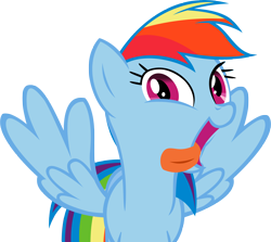 Size: 6000x5360 | Tagged: safe, artist:miketueur, rainbow dash, pegasus, pony, a bird in the hoof, absurd resolution, cute, dashabetes, female, looking at you, mare, open mouth, simple background, solo, tongue, tongue out, transparent background, vector