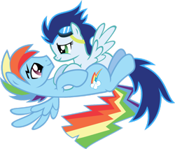 Size: 1024x874 | Tagged: safe, artist:madzik0107, glide, rainbow blitz, rainbow dash, soarin', pegasus, pony, female, glideblitz, male, rule 63, shipping, simple background, soarindash, spread wings, straight, transparent background, vector