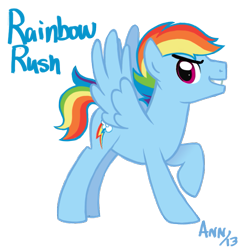 Size: 605x600 | Tagged: safe, artist:theraspberryfox, rainbow dash, pegasus, pony, blue coat, female, mare, multicolored mane, rule 63, solo