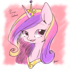 Size: 768x768 | Tagged: safe, artist:zoomiso, princess cadance, alicorn, pony, bust, crown, female, jewelry, mare, necklace, peytral, regalia, simple background, smiling, solo