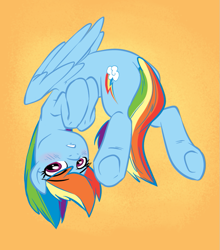 Size: 701x797 | Tagged: safe, artist:sketchyjackie, derpibooru import, rainbow dash, pegasus, pony, solo, underhoof, upside down