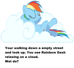 Size: 500x460 | Tagged: safe, rainbow dash, pegasus, pony, bronybait, cloud, meta, what do