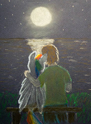 Size: 351x480 | Tagged: safe, artist:el-yeguero, rainbow dash, human, hug, moon, night