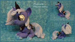 Size: 3500x2000 | Tagged: safe, artist:bluedragonflyplush, princess luna, alicorn, pony, female, filly, irl, jewelry, photo, plushie, prone, regalia, solo, woona