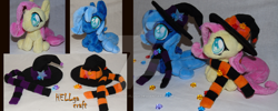 Size: 1024x410 | Tagged: safe, artist:my-little-plush, fluttershy, princess luna, alicorn, pony, clothes, colored pupils, duo, female, folded wings, hat, irl, jewelry, mare, photo, plushie, regalia, s1 luna, scarf, watermark