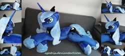 Size: 1600x721 | Tagged: safe, artist:agatrix, princess luna, alicorn, pony, female, folded wings, irl, jewelry, mare, photo, plushie, prone, regalia, s1 luna, solo