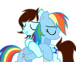 Size: 2255x1857 | Tagged: safe, artist:linormusicbeatpone, derpibooru import, rainbow dash, oc, oc:linormusicbeat, pegasus, pony, hug, simple background, smiling, transparent background, vector