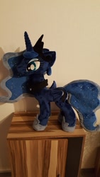 Size: 598x1063 | Tagged: safe, artist:varonya, princess luna, alicorn, pony, female, folded wings, irl, jewelry, mare, photo, plushie, regalia, solo