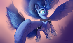 Size: 4464x2600 | Tagged: safe, artist:auroriia, princess luna, alicorn, pony, canterlot, female, flying, mare, silhouette, solo