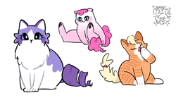 Size: 895x499 | Tagged: safe, artist:dusty-munji, applejack, pinkie pie, rarity, cat, catified, cute, simple background, species swap, white background