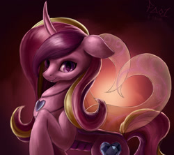 Size: 2700x2400 | Tagged: safe, artist:foughtdragon01, princess cadance, changedling, changeling, changeling queen, changedlingified, changelingified, curved horn, fangs, looking at you, smiling, solo, species swap