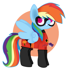 Size: 877x912 | Tagged: safe, artist:joceblue, derpibooru import, rainbow dash, pegasus, pony, crossover, dash parr, namesake, outfit, pun, the incredibles