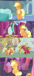 Size: 500x1086 | Tagged: safe, derpibooru import, apple bloom, applejack, big macintosh, granny smith, rainbow dash, earth pony, pegasus, pony, crusaders of the lost mark, hearthbreakers, make new friends but keep discord, tanks for the memories, applejack cries on the inside, crying, male, stallion