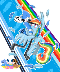 Size: 2000x2416 | Tagged: safe, artist:mordecairigbylover, rainbow dash, pegasus, pony, crossover, crossover shipping, mordecai, mordedash, regular show, shipping