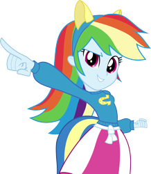 Size: 3000x3442 | Tagged: safe, artist:aqua-pony, derpibooru import, rainbow dash, equestria girls, equestria girls (movie), canterlot high, clothes, cute, fake tail, helping twilight win the crown, inkscape, pony ears, school spirit, simple background, skirt, smiling, solo, sweater, transparent background, vector, wondercolts
