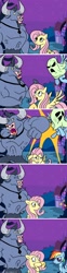 Size: 1000x4050 | Tagged: safe, artist:creepycurse, derpibooru import, fluttershy, iron will, rainbow dash, ghost, pegasus, pony, black eye, comic, female, ironshy, male, nightmare night, prank, punch, shipping, straight