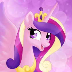 Size: 1280x1280 | Tagged: safe, artist:karzii, princess cadance, alicorn, pony, crown, female, jewelry, mare, open mouth, regalia, smiling, solo