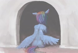 Size: 2369x1618 | Tagged: safe, artist:sharpieboss, derpibooru import, rainbow dash, pegasus, pony, sitting, solo