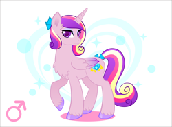 Size: 2280x1689 | Tagged: safe, artist:alpaca-pharaoh, prince bolero, princess cadance, alicorn, pony, female, femboy, male, rule 63, solo, stallion, trap