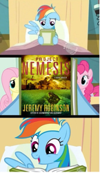 Size: 351x604 | Tagged: safe, rainbow dash, earth pony, pegasus, pony, female, mare, meme, project nemesis, reading rainbow