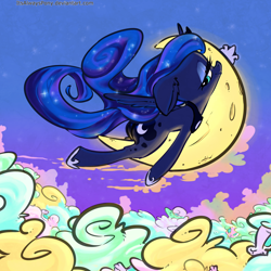 Size: 3000x3000 | Tagged: safe, artist:itsalwayspony, princess luna, alicorn, pony, sheep, female, lidded eyes, looking at you, looking back, mare, moon, night, tangible heavenly object