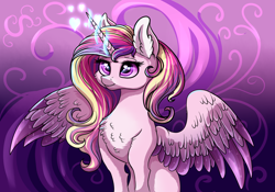 Size: 2122x1483 | Tagged: safe, artist:marbola, princess cadance, alicorn, pony, chest fluff, ear fluff, female, glowing horn, heart, magic, mare, solo