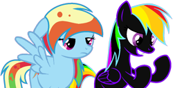 Size: 1012x520 | Tagged: safe, derpibooru import, rainbow dash, oc, oc:neon lights, pegasus, pony, mane swap