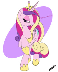 Size: 1200x1500 | Tagged: safe, artist:miniferu, princess cadance, alicorn, pony, crown, female, jewelry, lidded eyes, mare, raised hoof, regalia, talking to viewer