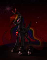 Size: 1186x1500 | Tagged: safe, artist:myhysteria, rainbow dash, pegasus, pony, corrupted, evil, fangs, nightmare rainbow dash, nightmarified