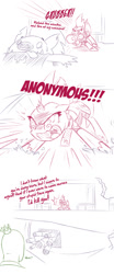 Size: 625x1497 | Tagged: safe, artist:raridashdoodles, grubber, tempest shadow, oc, oc:anon, comic:anon the movie, comic:anon the movie 2017, my little pony: the movie, /mlp/, 4chan, airship, angry, broken horn, comic, death threat, megaphone, simple background, white background