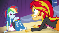 Size: 1280x714 | Tagged: safe, derpibooru import, screencap, rainbow dash, sunset shimmer, equestria girls, rainbow rocks