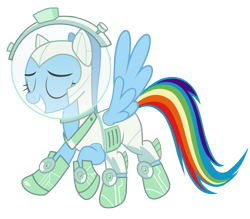 Size: 6840x5997 | Tagged: safe, artist:greenmachine987, derpibooru import, rainbow dash, pegasus, pony, scare master, absurd resolution, astrodash, astronaut, clothes, costume, eyes closed, flying, helmet, nightmare night, nightmare night costume, simple background, solo, suit, transparent background, vector