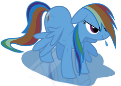 Size: 778x550 | Tagged: safe, artist:jaelachan, rainbow dash, pegasus, pony, angry, puddle, simple background, solo, spread wings, transparent background, water, wet, wet mane