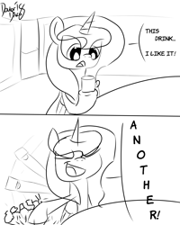 Size: 2400x3000 | Tagged: safe, artist:thedoctordisco, princess luna, alicorn, pony, coffee, coffee mug, funny, image macro, luna found the coffee, meme, mug, sketch, solo, thor