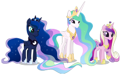 Size: 10168x6300 | Tagged: safe, artist:dragonchaser123, princess cadance, princess celestia, princess luna, alicorn, pony, my little pony: the movie, absurd resolution, alicorn triarchy, ethereal mane, female, mare, simple background, starry mane, transparent background, trio, vector