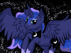 Size: 800x600 | Tagged: safe, artist:rainbowtashie, princess luna, alicorn, pony, cel shading, night, solo, stars