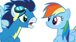 Size: 1024x576 | Tagged: safe, artist:sapphireartemis, derpibooru import, rainbow dash, soarin', pegasus, pony, rarity investigates, clothes, simple background, soarindash, transparent background, uniform, vector, wonderbolts uniform