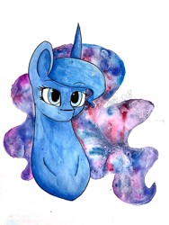 Size: 1944x2591 | Tagged: safe, artist:itssopanda, princess luna, alicorn, pony, bust, female, mare, portrait, simple background, solo, traditional art, watercolor painting, white background