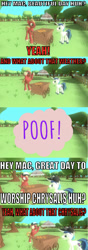 Size: 705x2012 | Tagged: safe, artist:undeadponysoldier, big macintosh, shining armor, earth pony, pony, unicorn, 3d, abracatastrophe, cap, caption, comic, comic sans, food, funny, gmod, hat, hot dog, hot dog stand, image macro, implied queen chrysalis, male, meat, meme, parody, poof, poof!, reference, sausage, stallion, text, the fairly oddparents