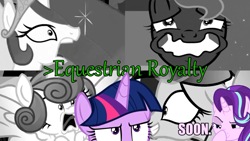 Size: 1280x720 | Tagged: safe, edit, edited screencap, screencap, princess cadance, princess celestia, princess flurry heart, princess luna, starlight glimmer, twilight sparkle, twilight sparkle (alicorn), alicorn, pony, unicorn, boop, exploitable meme, faic, female, foal, foreshadowing, frown, glare, glimmerposting, greentext, grin, lidded eyes, mare, meme, nervous, open mouth, purple text, screaming, self-boop, smiling, smirk, soon, squee, text, tongue out, totally legit recap, wavy mouth, wide eyes