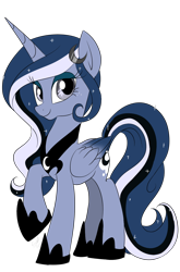 Size: 800x1214 | Tagged: safe, artist:emositecc, princess luna, alicorn, pony, comic:sparkle, alternate design, alternate universe, female, looking at you, mare, raised hoof, simple background, solo, transparent background