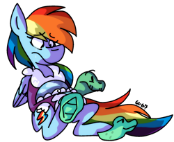 Size: 1024x838 | Tagged: safe, artist:dizzee-toaster, derpibooru import, rainbow dash, tank, pegasus, pony, tanks for the memories, bathrobe, clothes, crying, simple background, tank slippers, transparent background