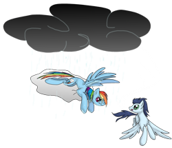 Size: 1024x881 | Tagged: safe, artist:kachna9, rainbow dash, soarin', pegasus, pony, cloud, female, male, rain, shipping, soarindash, straight