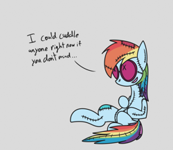 Size: 1024x886 | Tagged: safe, artist:mr. rottson, derpibooru import, rainbow dash, pegasus, pony, creepy, doll, solo, toy