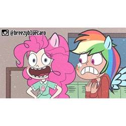 Size: 320x320 | Tagged: safe, artist:breezybluecaro, derpibooru import, edit, edited screencap, screencap, pinkie pie, rainbow dash, earth pony, pegasus, pony, crossover, marco diaz, star butterfly, star vs the forces of evil