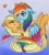 Size: 900x1000 | Tagged: safe, artist:kikivlk, derpibooru import, applejack, rainbow dash, earth pony, pegasus, pony, accessory swap, appledash, blushing, colored wings, colored wingtips, female, heart, lesbian, shipping, smiling