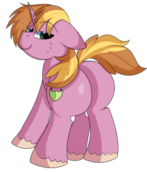 Size: 824x970 | Tagged: safe, artist:rainbowtashie, big macintosh, shining armor, oc, oc:home defence, earth pony, pony, unicorn, butt, commissioner:bigonionbean, cutie mark, extra thicc, flank, fusion, fusion:home defence, male, plot, simple background, stallion, thicc ass, transparent background, writer:bigonionbean