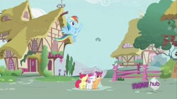 Size: 1024x576 | Tagged: safe, screencap, apple bloom, rainbow dash, scootaloo, sweetie belle, pegasus, pony, ponyville confidential, cutie mark crusaders, kick